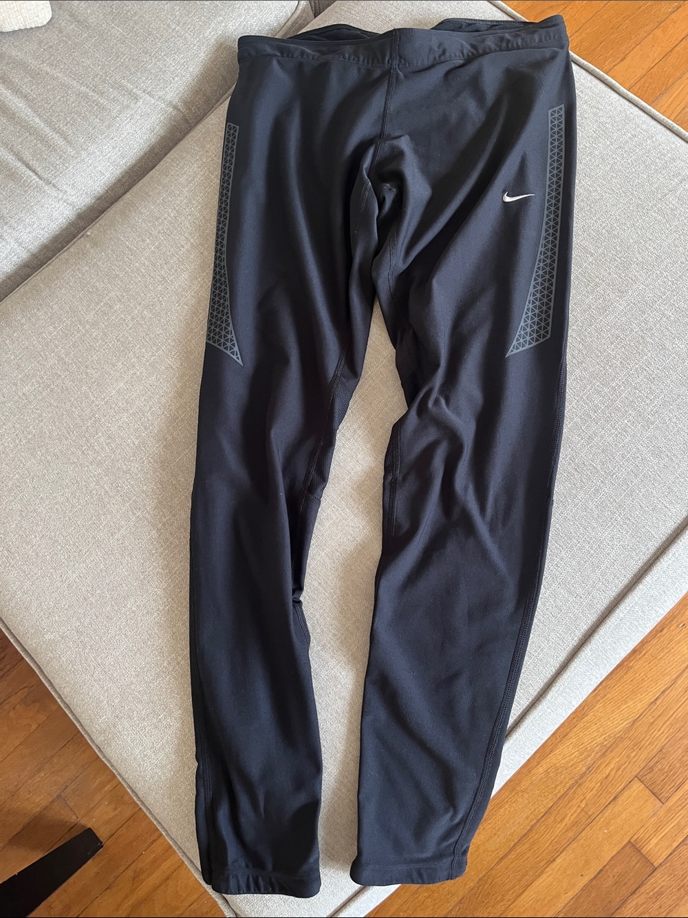 Nike Black Athletic Tights with Gray Reflective Panels